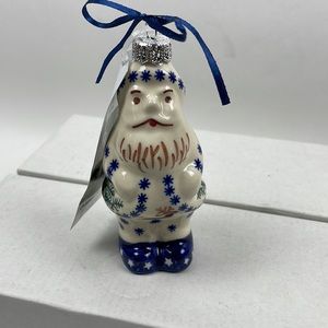 NWT WIZA CERAMIKA Blue White Santa Christmas Tree Ornament